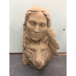 Indian Woman Wolf Bust (IND-45)